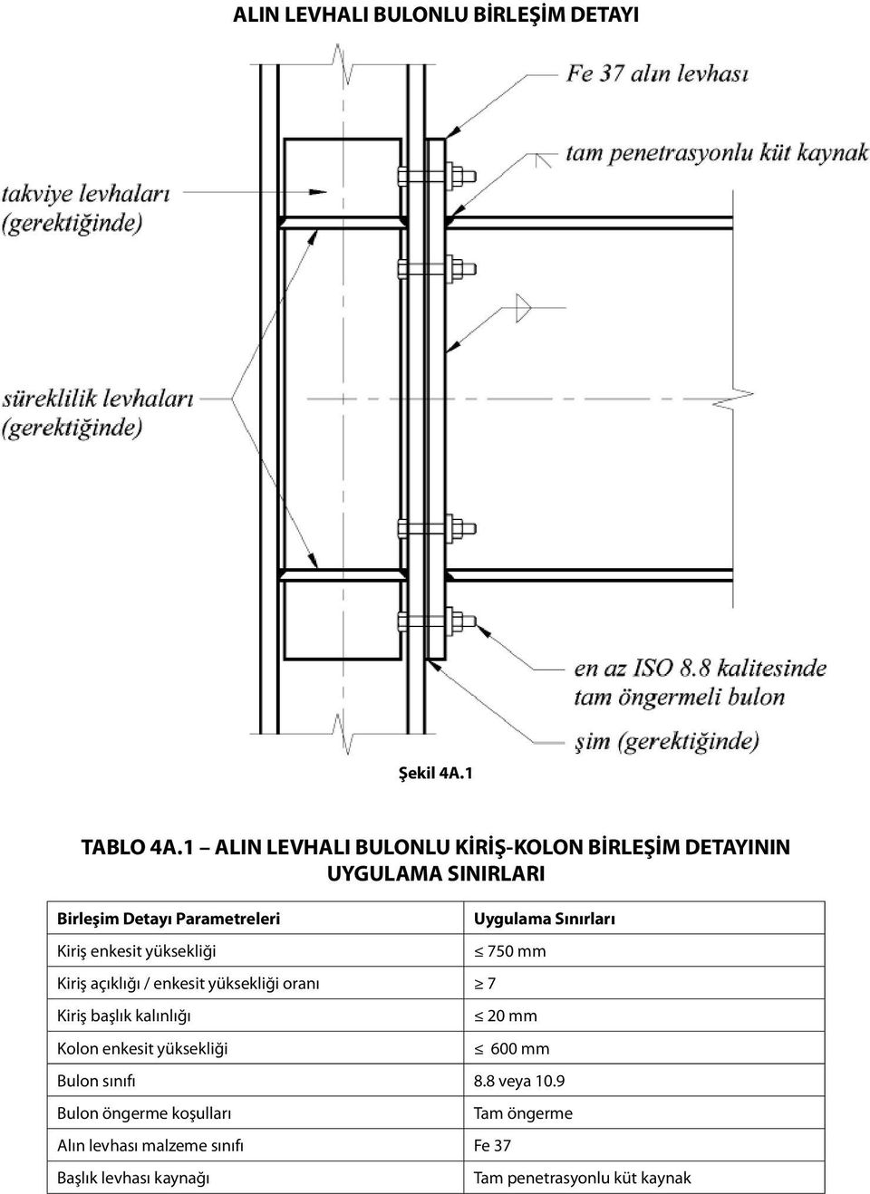 Sınırları Kiriş enkesit yüksekliği 750 mm Kiriş açıklığı / enkesit yüksekliği oranı 7 Kiriş başlık kalınlığı 20 mm