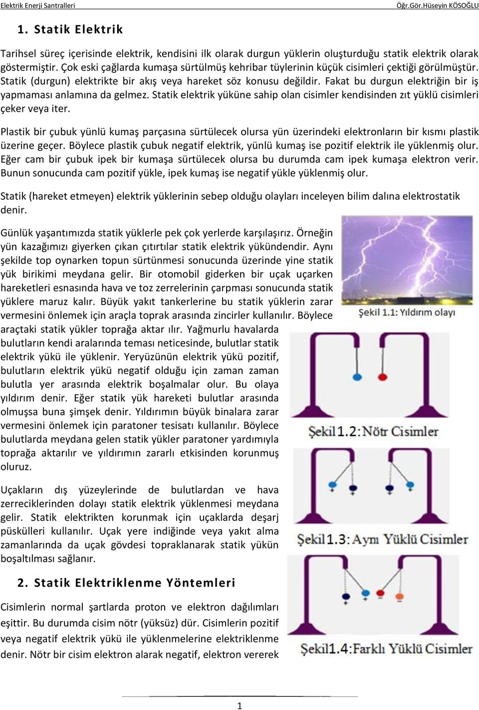 1. Statik Elektrik. 2. Statik Elektriklenme Yöntemleri - PDF Free Download