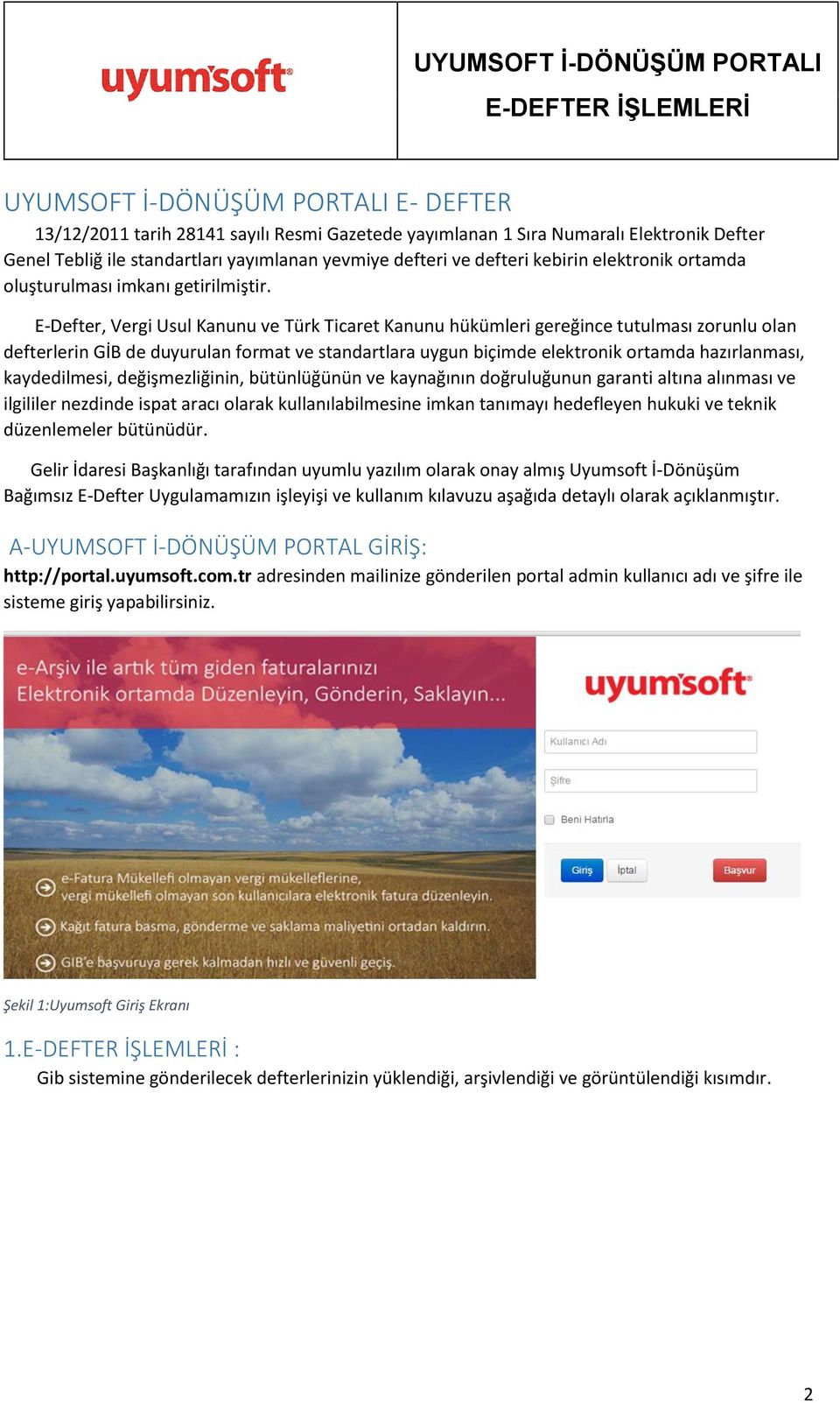 UYUMSOFT İ-DÖNÜŞÜM PORTALI E-DEFTER İŞLEMLERİ - PDF Ücretsiz indirin