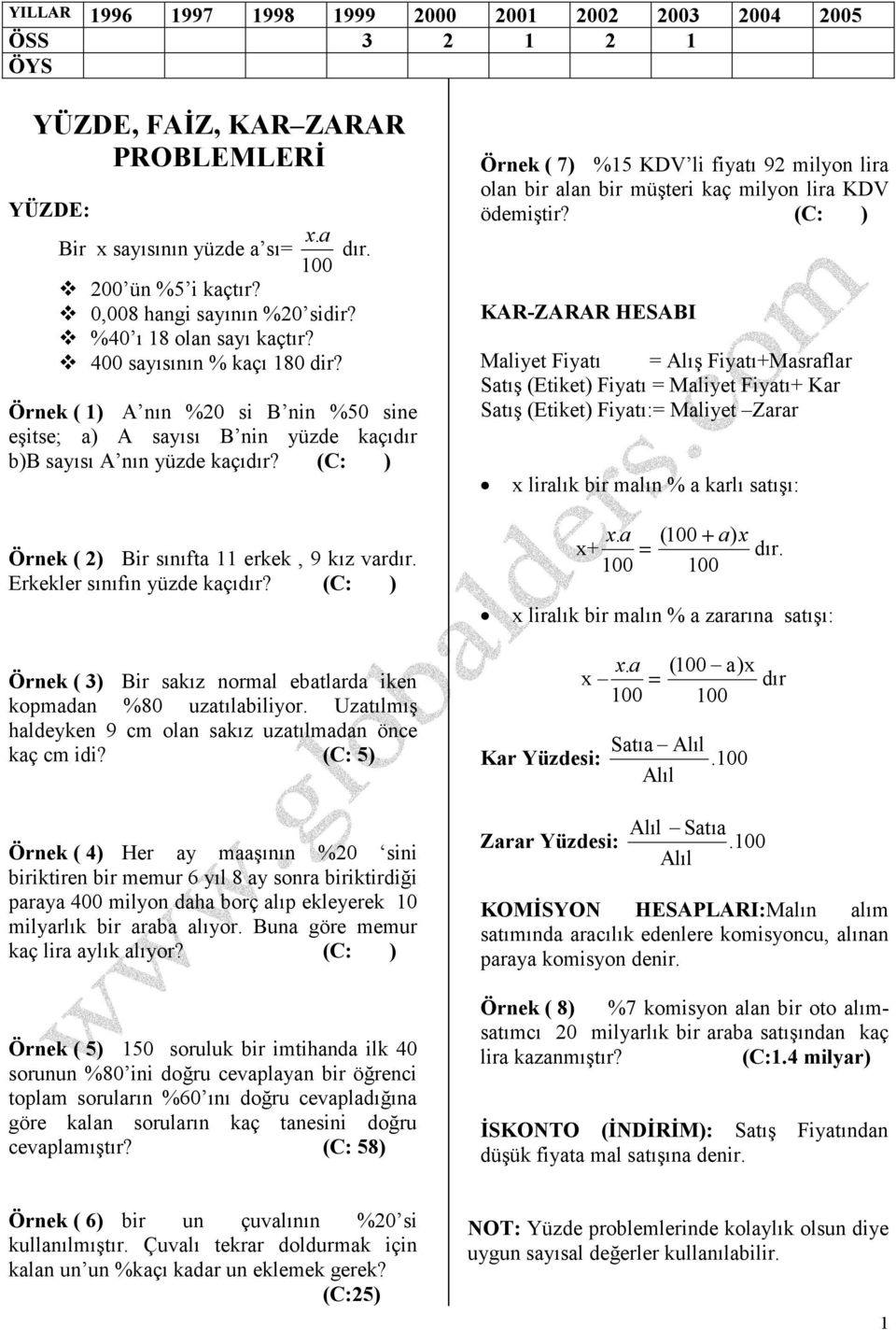 Örnek ( ) Bir sınıfta 11 erkek, 9 kız vardır. Erkekler sınıfın yüzde kaçıdır? Örnek ( ) Bir sakız normal eatlarda iken kopmadan %80 uzatılailiyor.