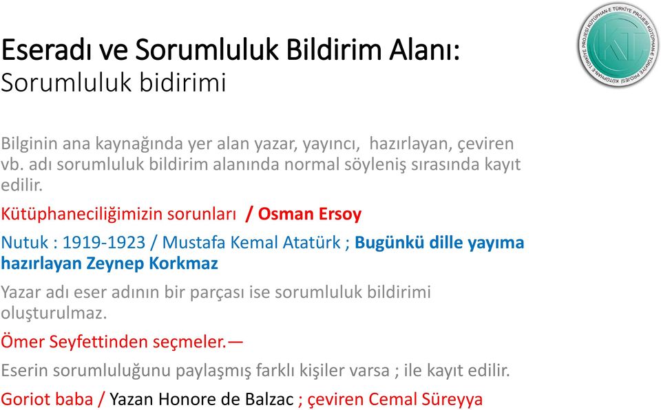 Kütüphaneciliğimizin sorunları / Osman Ersoy Nutuk : 1919-1923 / Mustafa Kemal Atatürk ; Bugünkü dille yayıma hazırlayan Zeynep Korkmaz Yazar