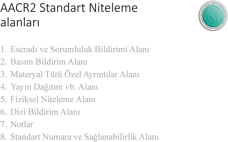 Materyal Türü Özel Ayrıntılar Alanı 4. Yayın Dağıtım vb. Alanı 5.