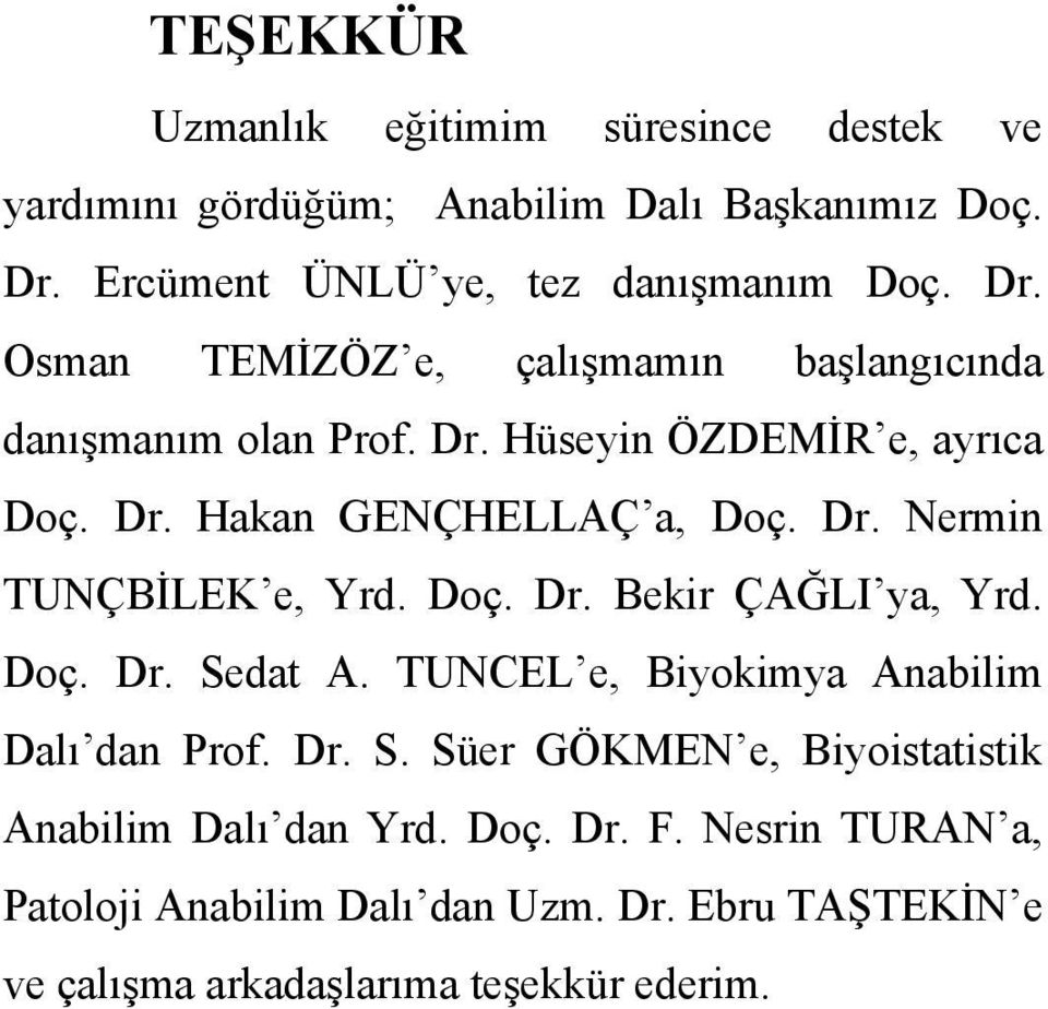 Dr. Nermin TUNÇBİLEK e, Yrd. Doç. Dr. Bekir ÇAĞLI ya, Yrd. Doç. Dr. Sedat A. TUNCEL e, Biyokimya Anabilim Dalı dan Prof. Dr. S. Süer GÖKMEN e, Biyoistatistik Anabilim Dalı dan Yrd.