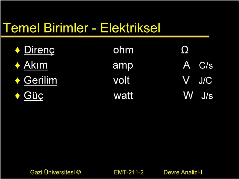 Ω Akım amp A C/s