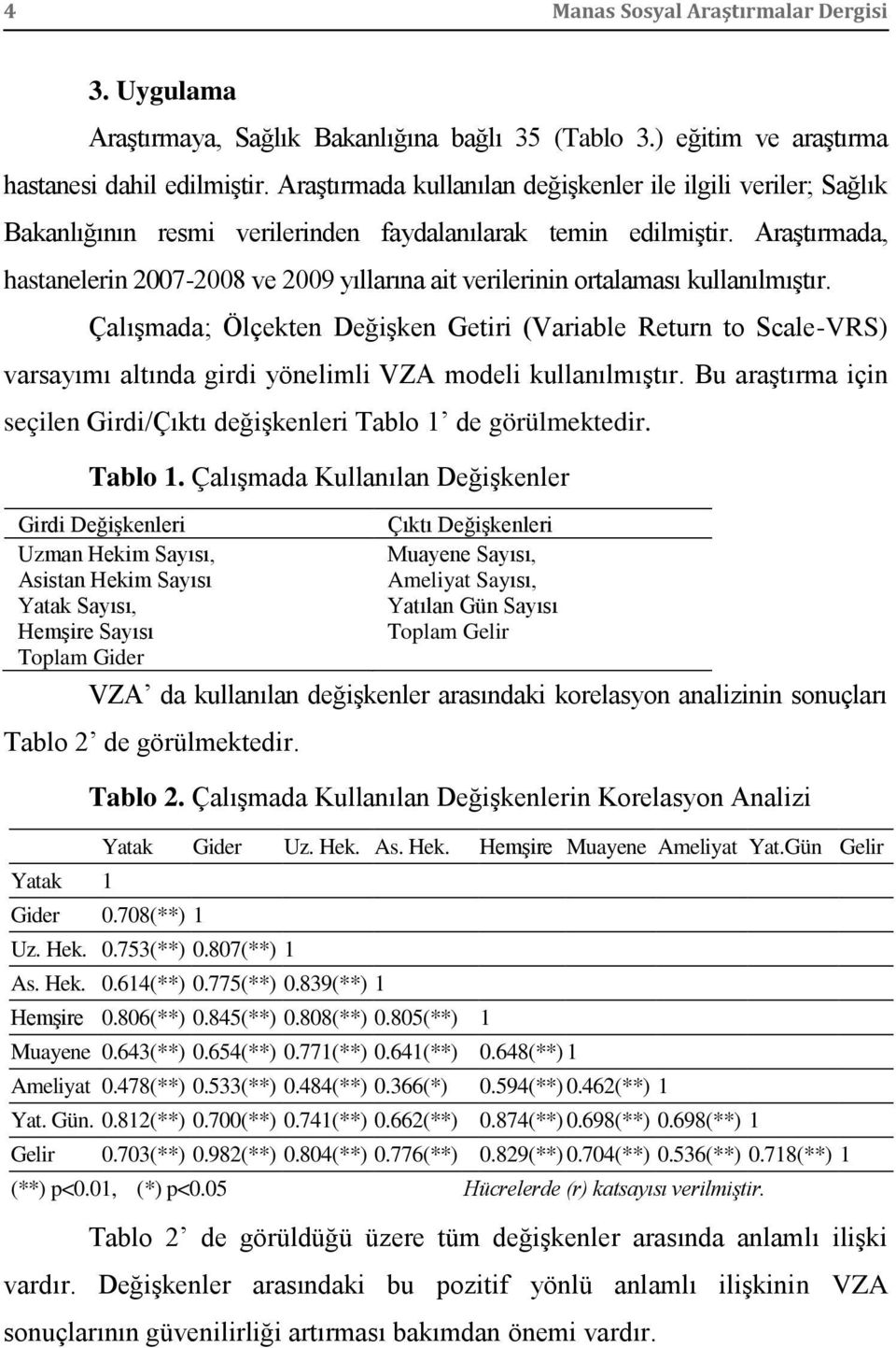 Araştırmada, hastanelerin 2007-2008 ve 2009 yıllarına ait verilerinin ortalaması kullanılmıştır.