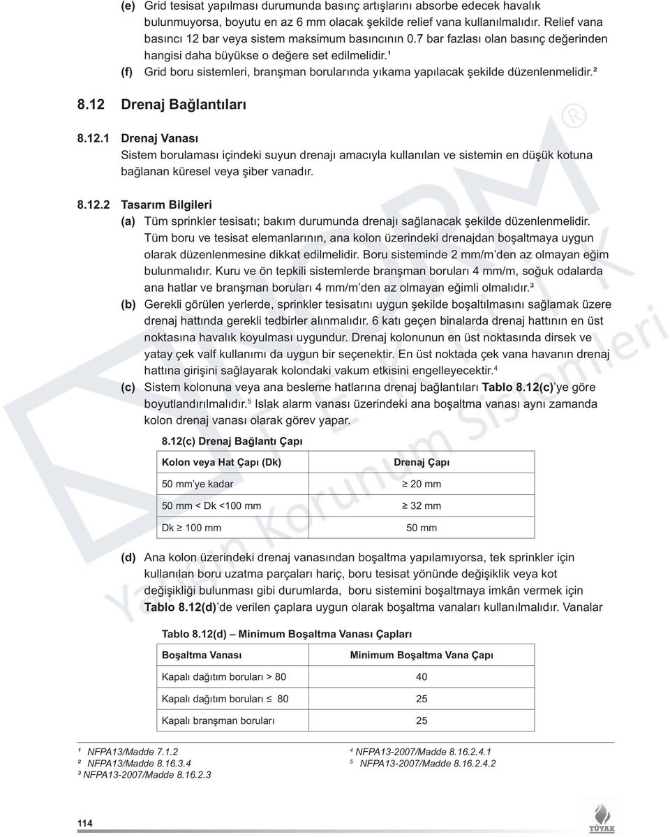 ¹ (f) Grid boru sistemleri, branşman borularında yıkama yapılacak şekilde düzenlenmelidir.² 8.12 