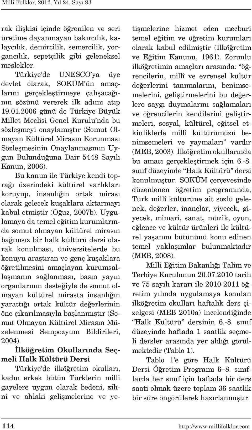 2006 günü de Türkiye Büyük Millet Meclisi Genel Kurulu nda bu sözleşmeyi onaylamıştır (Somut Olmayan Kültürel Mirasın Korunması Sözleşmesinin Onaylanmasının Uygun Bulunduğuna Dair 5448 Sayılı Kanun,