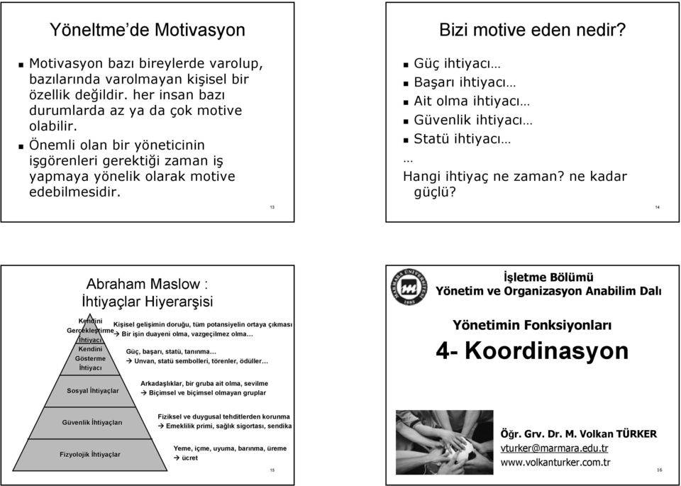 Güç ihtiyacı Başar arı ihtiyacı Ait olma ihtiyacı Güvenlik ihtiyacı Statü ihtiyacı Hangi ihtiyaç ne zaman? ne kadar güçlü?