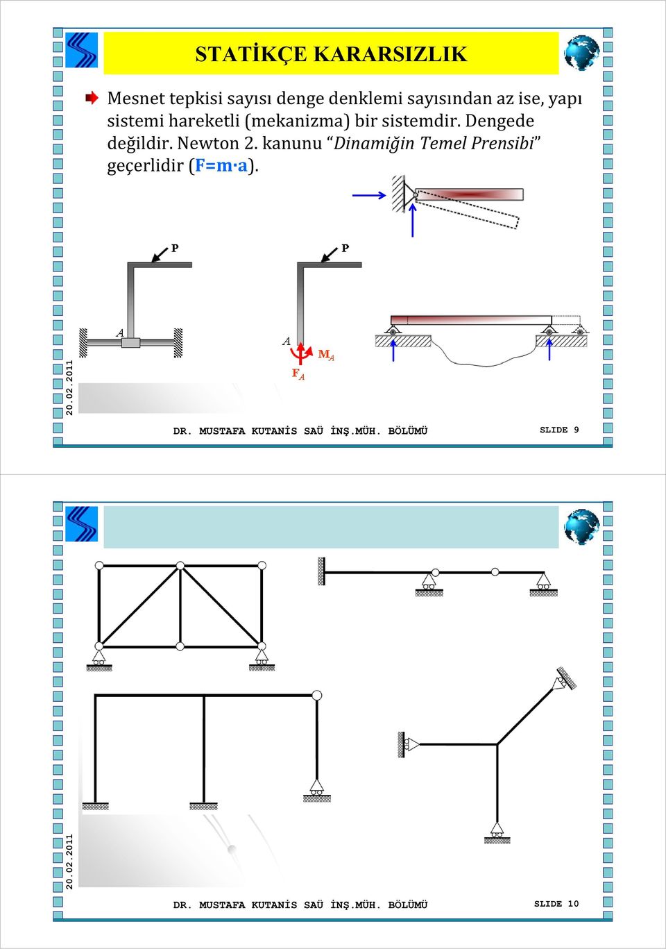 Newton 2. kanunu Dinamiğin Temel Prensibi geçerlidir (F=m a). DR.