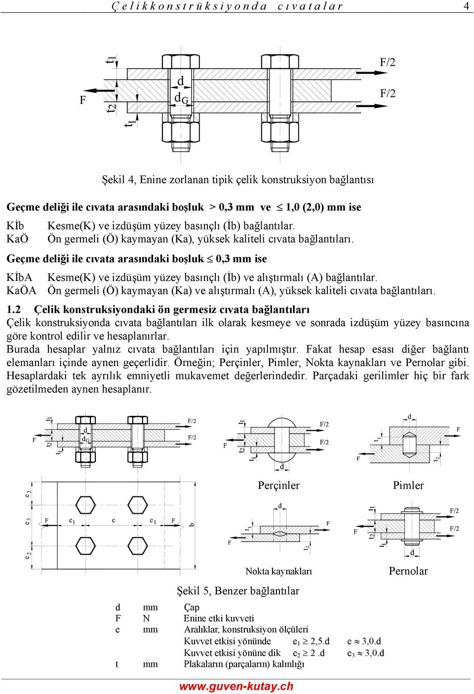 Geçme deliği ile cıvata arasındaki boşluk 0,3 mm ise KİbA Kesme(K) ve izdüşüm yüzey basınçlı (İb) ve alıştırmalı (A) bağlantılar.