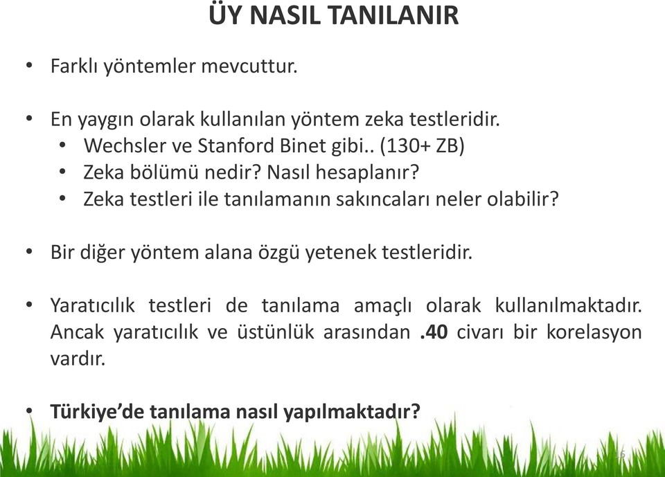 Zeka testleri ile tanılamanın sakıncaları neler olabilir? Bir diğer yöntem alana özgü yetenek testleridir.