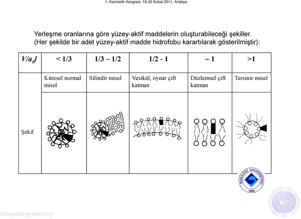 gösterilmiştir): V/a 0 l < 1/3 1/3 1/2 1/2-1 1 >1 Küresel normal misel