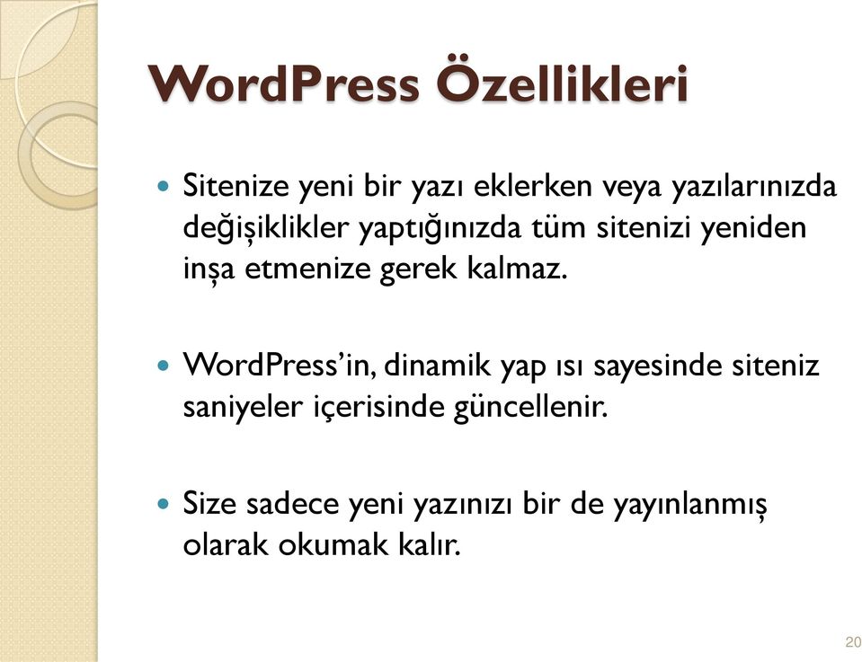 WordPress in, dinamik yap ısı sayesinde siteniz saniyeler içerisinde