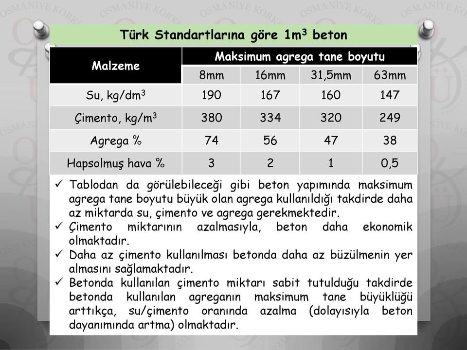 agrega gerekmektedir. Çimento miktarının azalmasıyla, beton daha ekonomik olmaktadır. Daha az çimento kullanılması betonda daha az büzülmenin yer almasını sağlamaktadır.