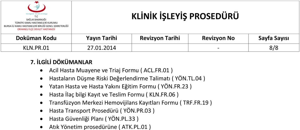 04 ) Yatan Hasta ve Hasta Yakını Eğitim Formu ( YÖN.FR.