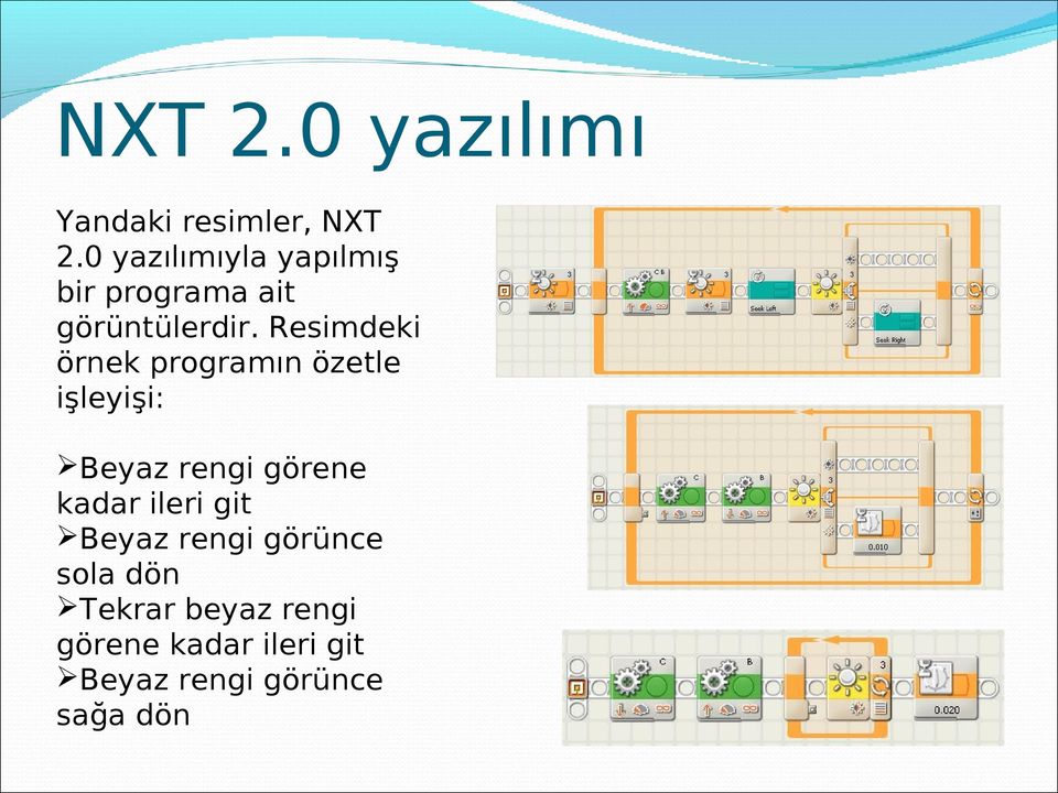 Resimdeki örnek programın özetle işleyişi: Beyaz rengi görene kadar