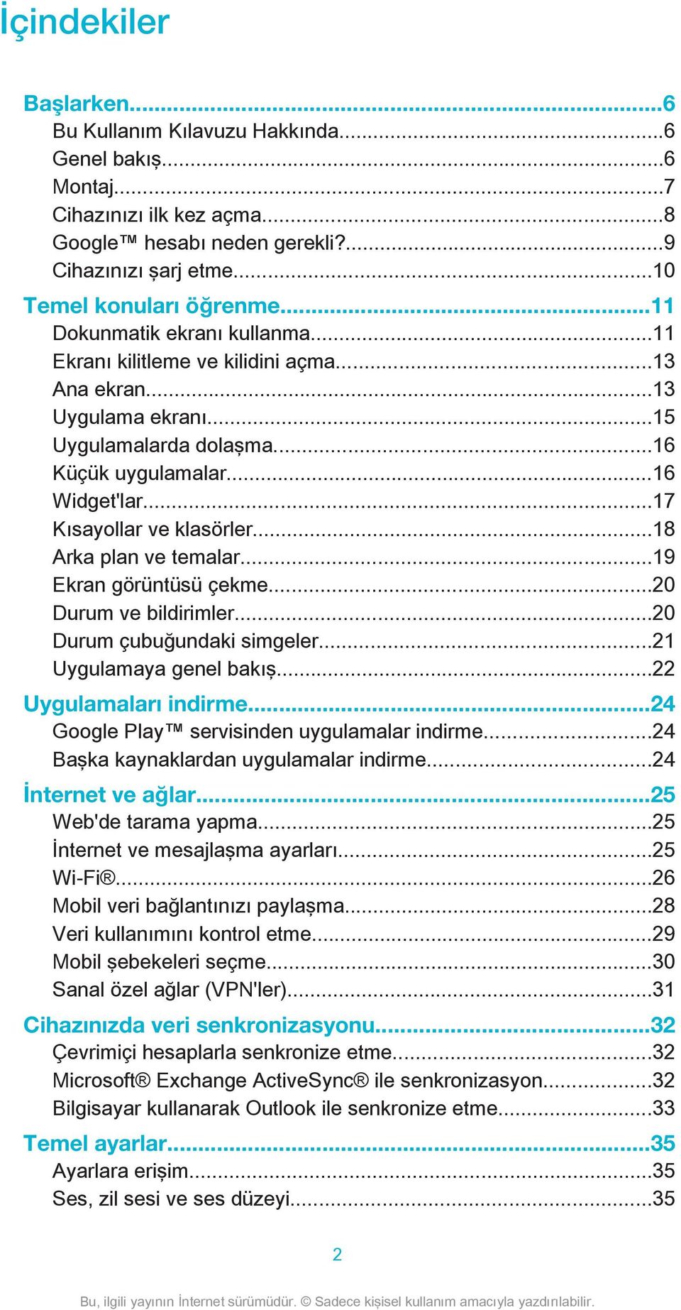 ..18 Arka plan ve temalar...19 Ekran görüntüsü çekme...20 Durum ve bildirimler...20 Durum çubuğundaki simgeler...21 Uygulamaya genel bakış...22 Uygulamaları indirme.