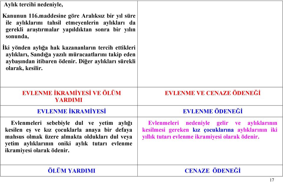 aylıkları, Sandığa yazılı müracaatlarını takip eden aybaşından itibaren ödenir. Diğer aylıkları sürekli olarak, kesilir.