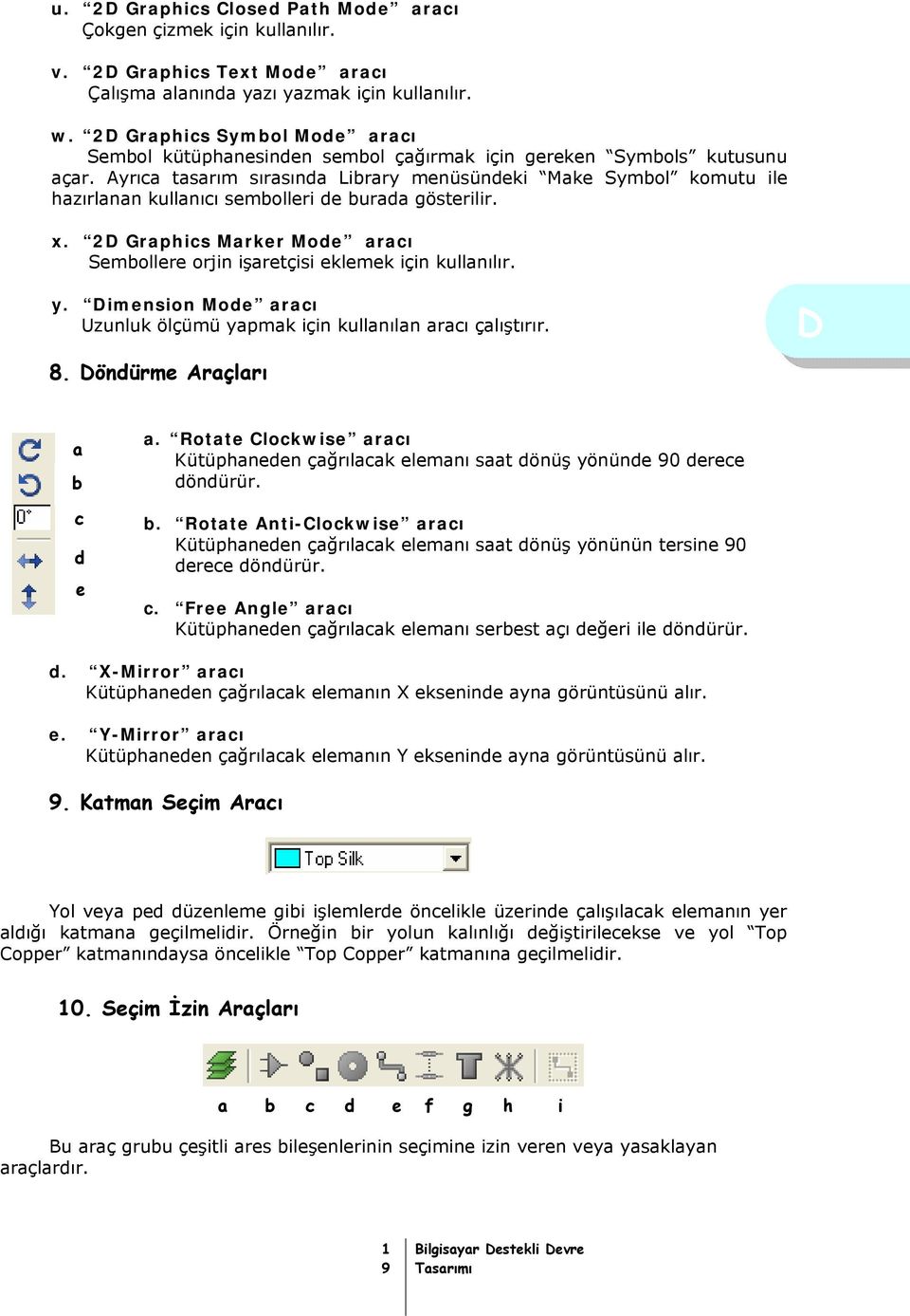 Ayrıca tasarım sırasında Library menüsündeki Make Symbol komutu ile hazırlanan kullanıcı sembolleri de burada gösterilir. x.