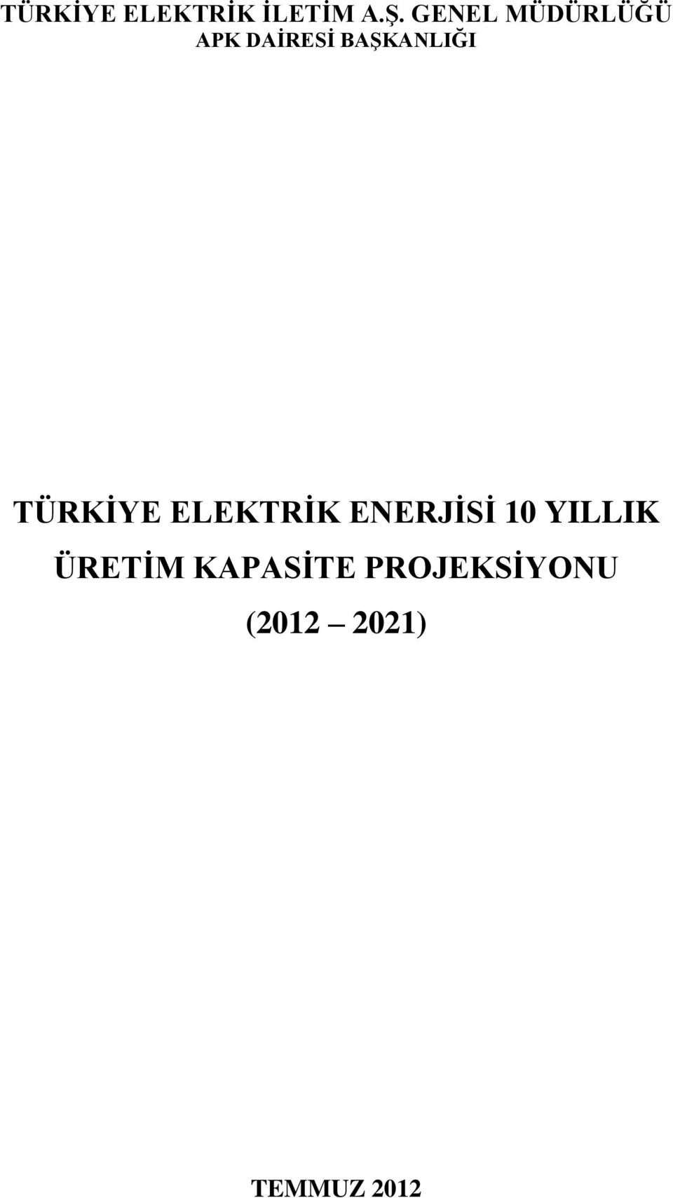 TÜRKİYE ELEKTRİK ENERJİSİ 10 YILLIK