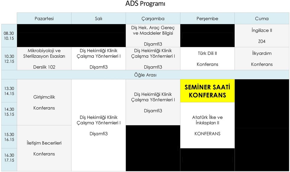 Esasları Derslik 102 Diş Hekimliği Klinik Çalışma Yöntemleri I Dişamfi3 Diş Hekimliği