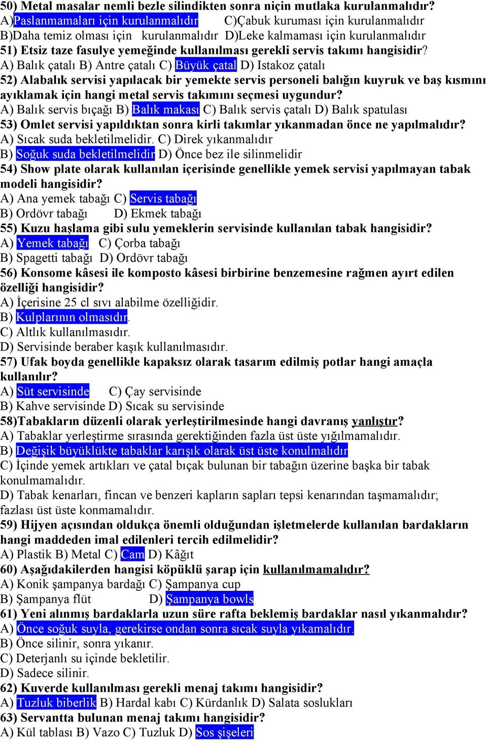 gerekli servis takımı hangisidir?