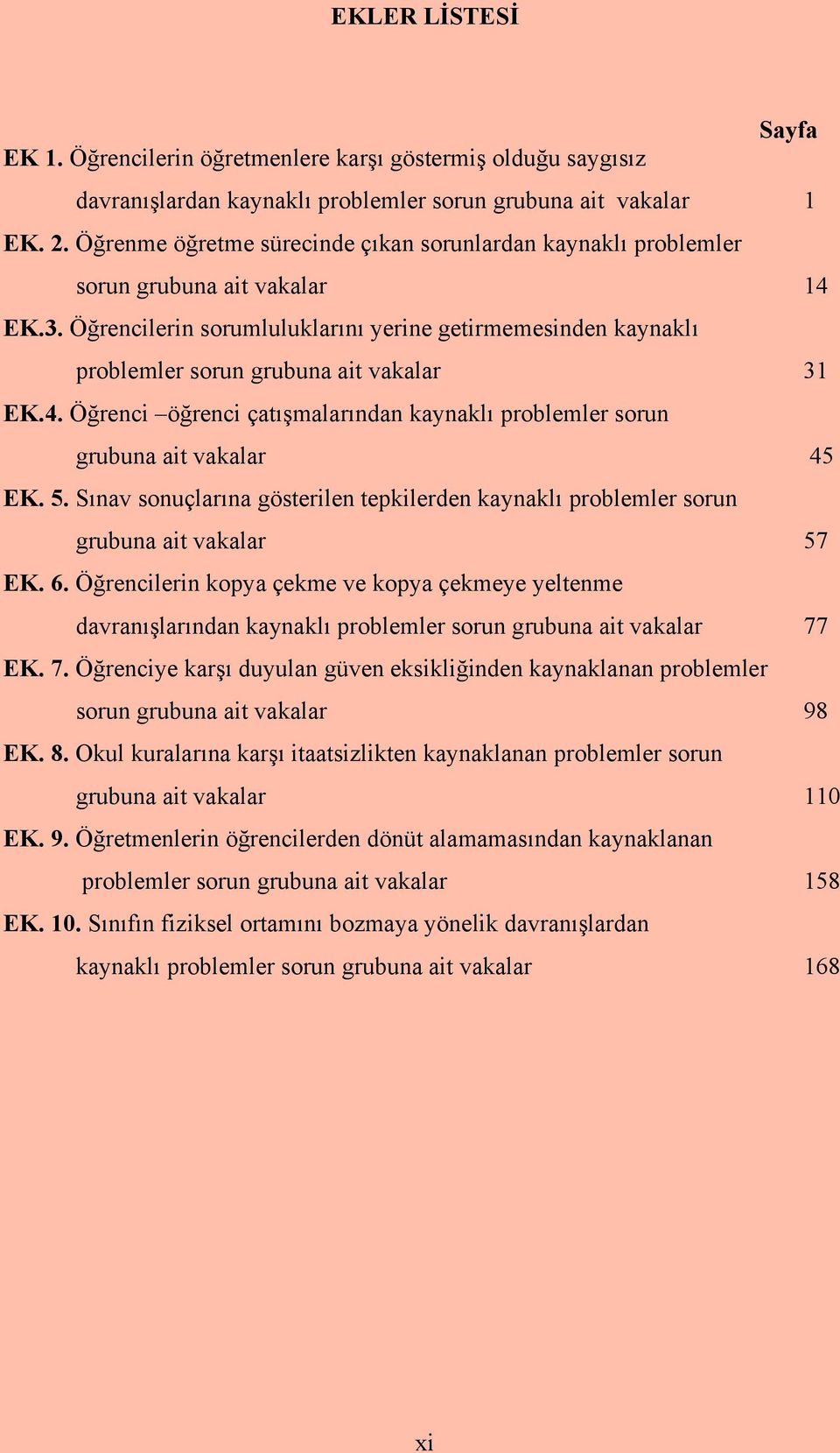 Öğrencilerin sorumluluklarını yerine getirmemesinden kaynaklı problemler sorun grubuna ait vakalar 31 EK.4. Öğrenci öğrenci çatışmalarından kaynaklı problemler sorun grubuna ait vakalar 45 EK. 5.