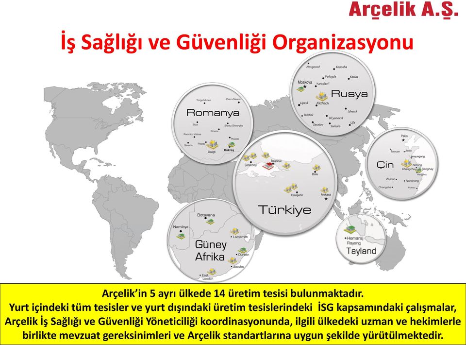 çalışmalar, Arçelik İş Sağlığı ve Güvenliği Yöneticiliği koordinasyonunda, ilgili ülkedeki