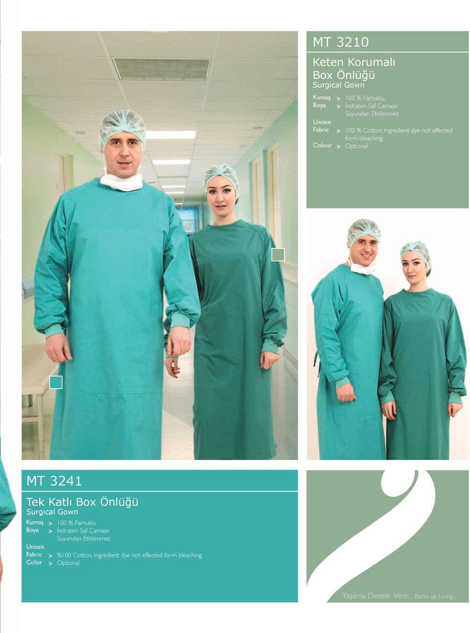 form bleaching MT 3241 Tek Katlı Box Önlüğü Surgical Gown Boya Color 100 % Pamuklu