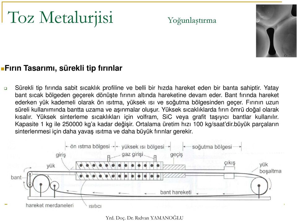 Bant fırında hareket ederken yük kademeli olarak ön ısıtma, yüksek ısı ve soğutma bölgesinden geçer. Fırının uzun süreli kullanımında bantta uzama ve aşınmalar oluşur.