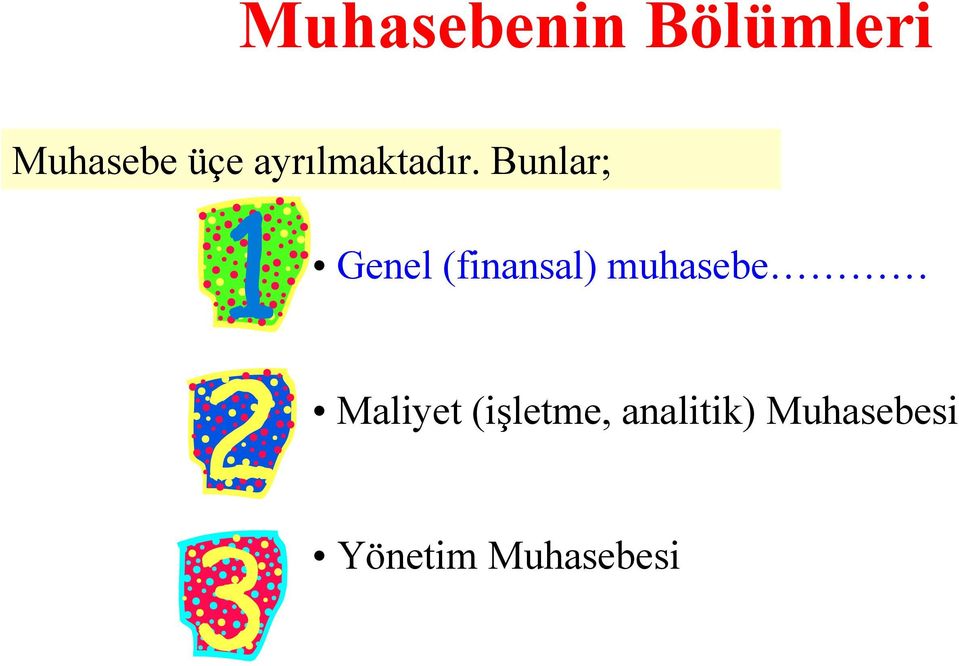 Bunlar; Genel (finansal) muhasebe