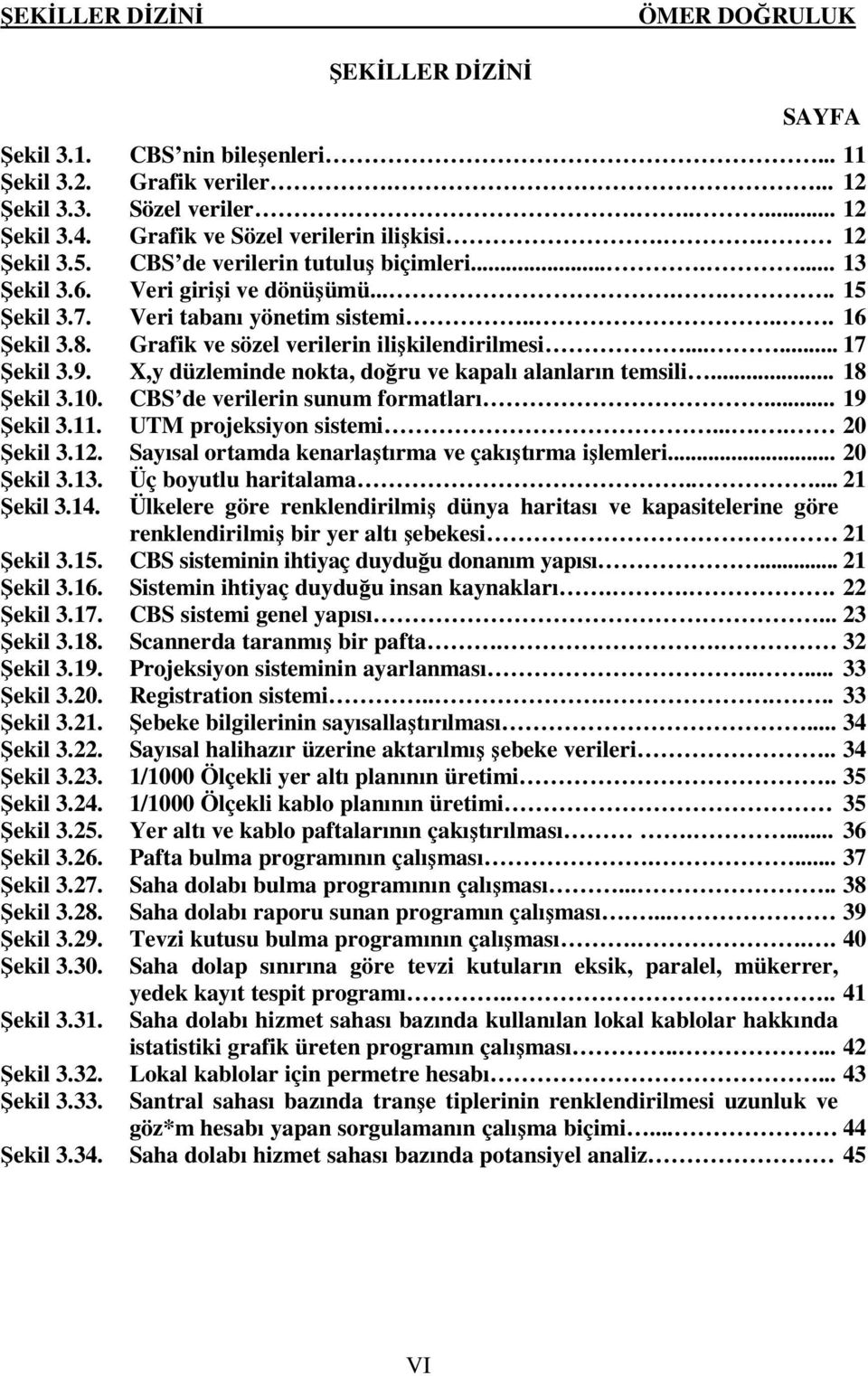 Şekil 3.33. Şekil 3.34. SAYFA CBS nin bileşenleri... Grafik veriler.... Sözel veriler...... Grafik ve Sözel verilerin ilişkisi.. CBS de verilerin tutuluş biçimleri....... Veri girişi ve dönüşümü.