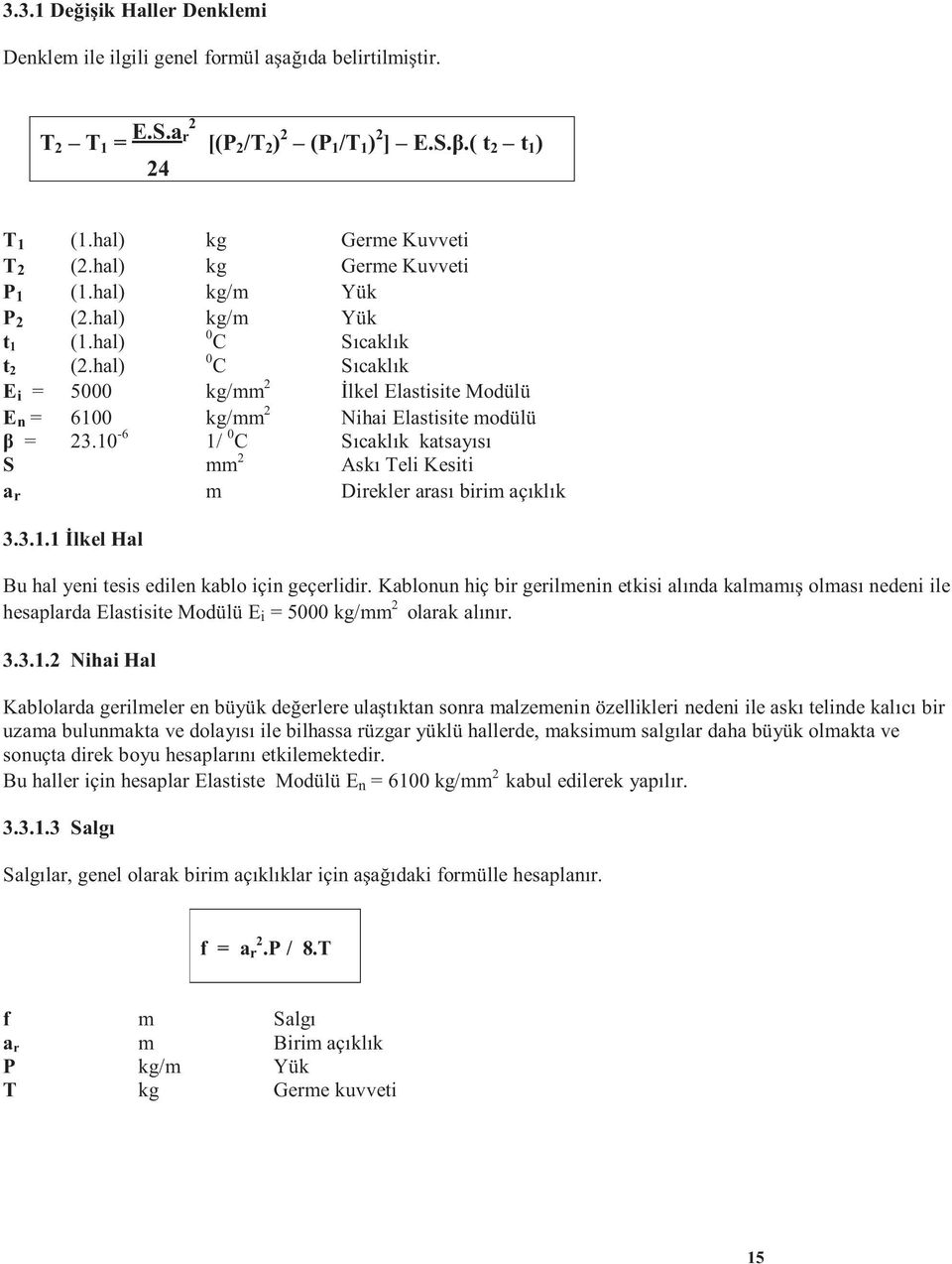 hal) 0 C Sıcaklık E i = 5000 kg/mm 2 İlkel Elastisite Modülü E n = 6100 kg/mm 2 Nihai Elastisite modülü β = 23.