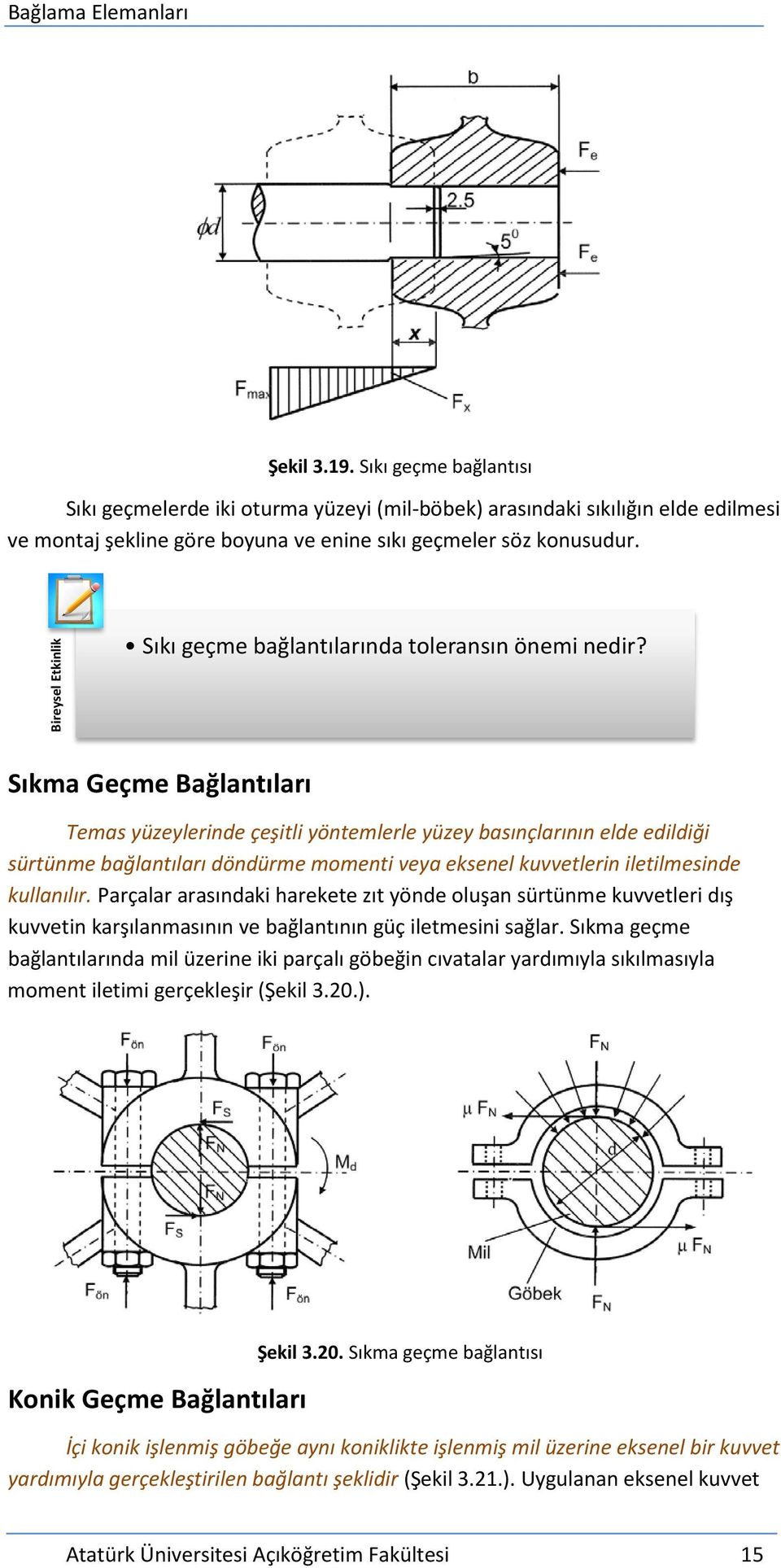 Sıkma Geçme Bağlantıları Temas yüzeylerinde çeşitli yöntemlerle yüzey basınçlarının elde edildiği sürtünme bağlantıları döndürme momenti veya eksenel kuvvetlerin iletilmesinde kullanılır.