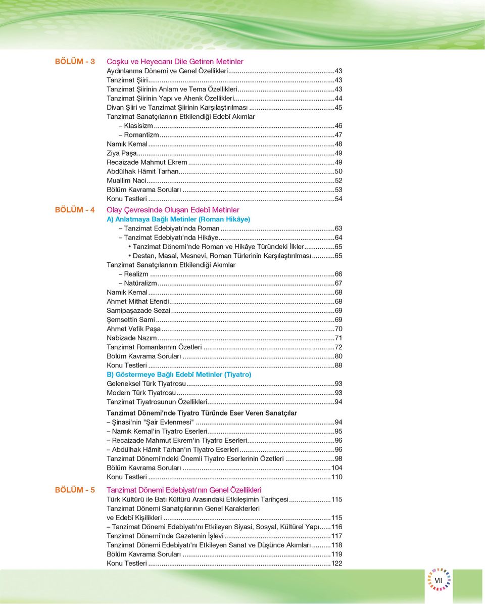 ..48 Ziya Paşa...49 Recaizade Mahmut Ekrem...49 Abdülhak Hâmit Tarhan...50 Muallim Naci...52 Bölüm Kavrama Soruları...53 Konu Testleri.