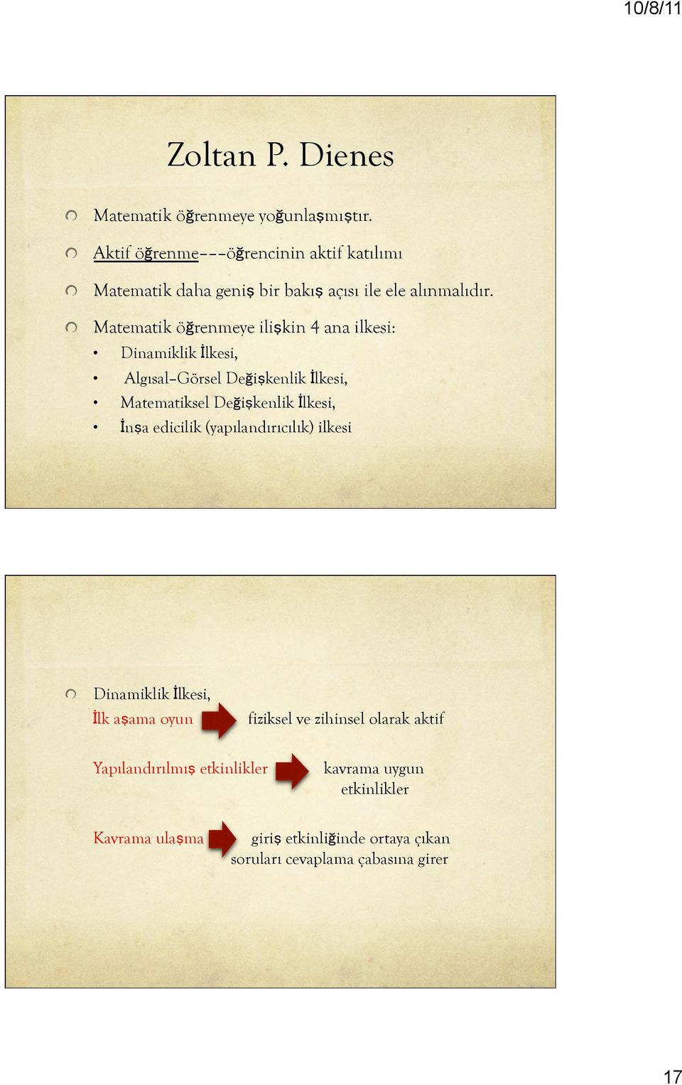 ! Matematik öğrenmeye ilişkin 4 ana ilkesi: Dinamiklik İlkesi, Algısal Görsel Değişkenlik İlkesi, Matematiksel Değişkenlik İlkesi,