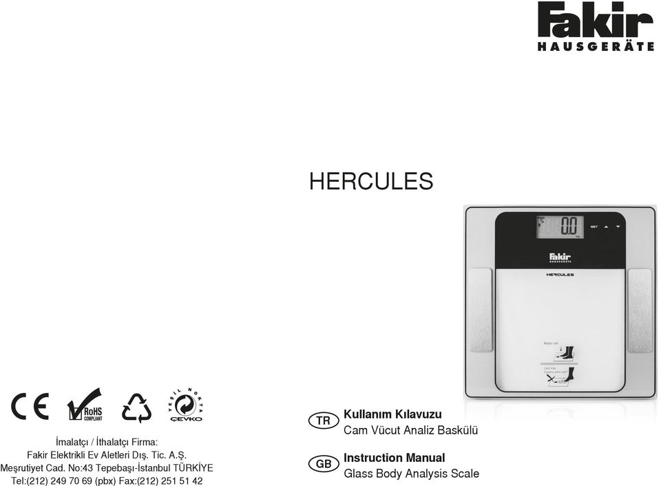 HERCULES. Kullanım Kılavuzu Cam Vücut Analiz Baskülü. Instruction Manual  Glass Body Analysis Scale - PDF Free Download