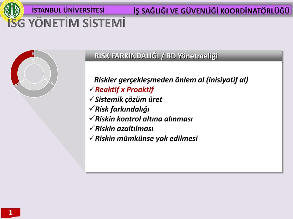 Proaktif Sistemik çözüm üret Risk farkındalığı Riskin