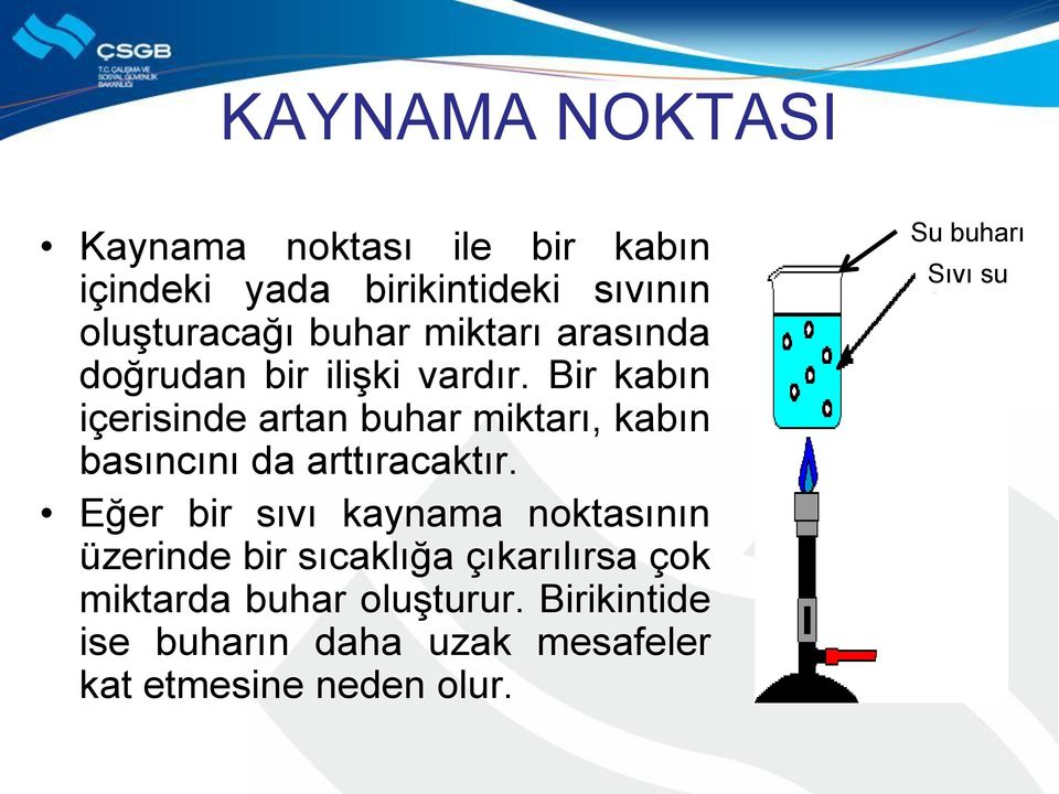 Bir kabın içerisinde artan buhar miktarı, kabın basıncını da arttıracaktır.