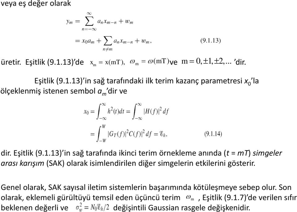 13) in sağ tarafında ikinci terim örnekleme anında (t = mt) simgeler arası karışım (SAK) olarak isimlendirilen diğer simgelerin etkilerini gösterir.