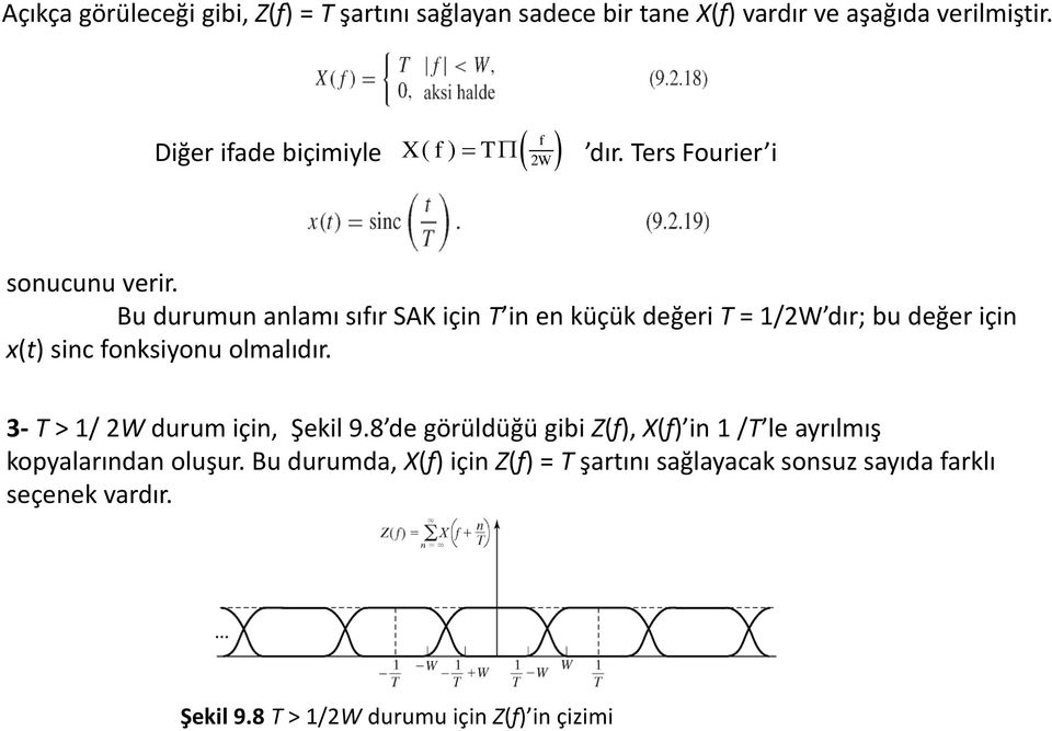 Bu durumun anlamı sıfır SAK için T in en küçük değeri T = 1/2W dır; bu değer için x(t) sinc fonksiyonu olmalıdır.