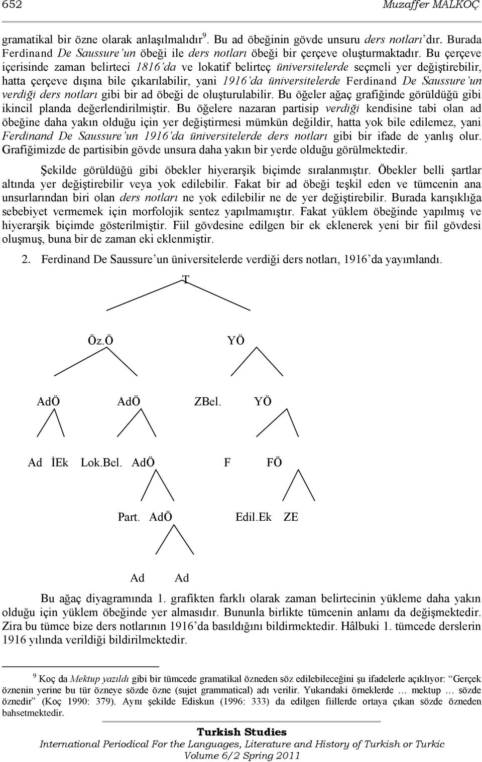 Saussure un verdiği ders notları gibi bir ad öbeği de oluşturulabilir. Bu öğeler ağaç grafiğinde görüldüğü gibi ikincil planda değerlendirilmiştir.
