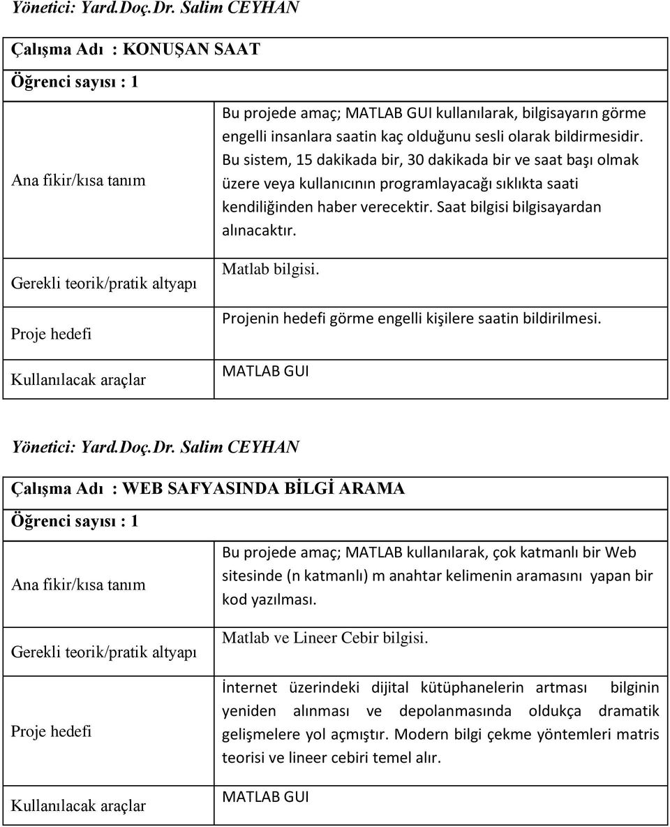 Matlab bilgisi. Projenin hedefi görme engelli kişilere saatin bildirilmesi. MATLAB GUI Yönetici: Yard.Doç.Dr.