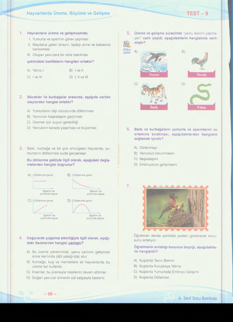 A) Yalnız C) İve III B) İv e li D) I, II ve \ Yunus ^ 1 1 Tavuk m C) D) 2. Böcekler ile kurbağalar arasında, aşağıda verilen olaylardan hangisi ortaktır?