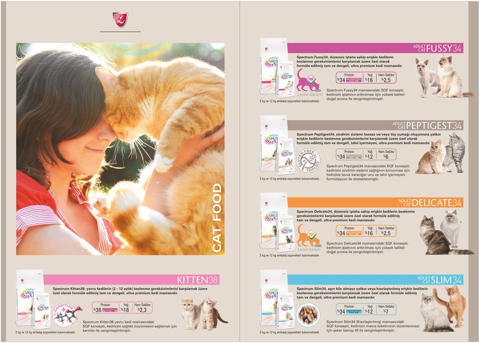 Spectrum Fussy34 mamasındaki SQF konsepti, kedinizin iştahının arttırılması için yüksek kaliteli doğal aroma ile zenginleştirilmiştir.