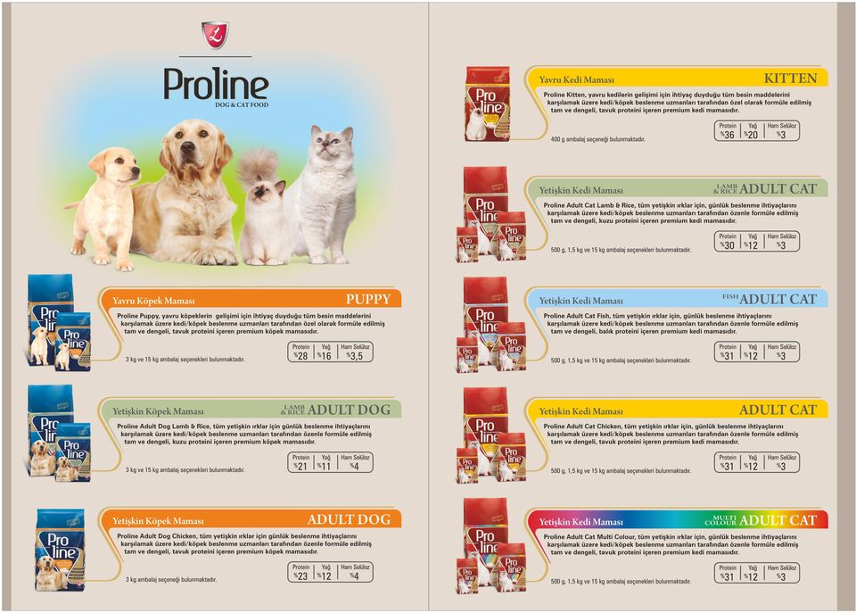 6 %20 Yet şk n Ked Maması LAMB & RICE Proline Adult Cat Lamb & Rice, tüm yetişkin ırklar için, günlük beslenme ihtiyaçlarını karşılamak üzere kedi/köpek beslenme uzmanları tarafından özenle formüle