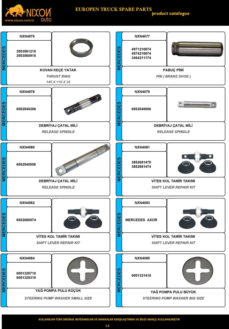 VİTES KOL TAMİR TAKIMI RELEASE SPINDLE SHIFT LEVER REPAIR KIT NXN4082 NXN4083 6552680074 VİTES KOL TAMİR TAKIMI AXOR VİTES KOL TAMİR TAKIMI SHIFT LEVER REPAIR KIT