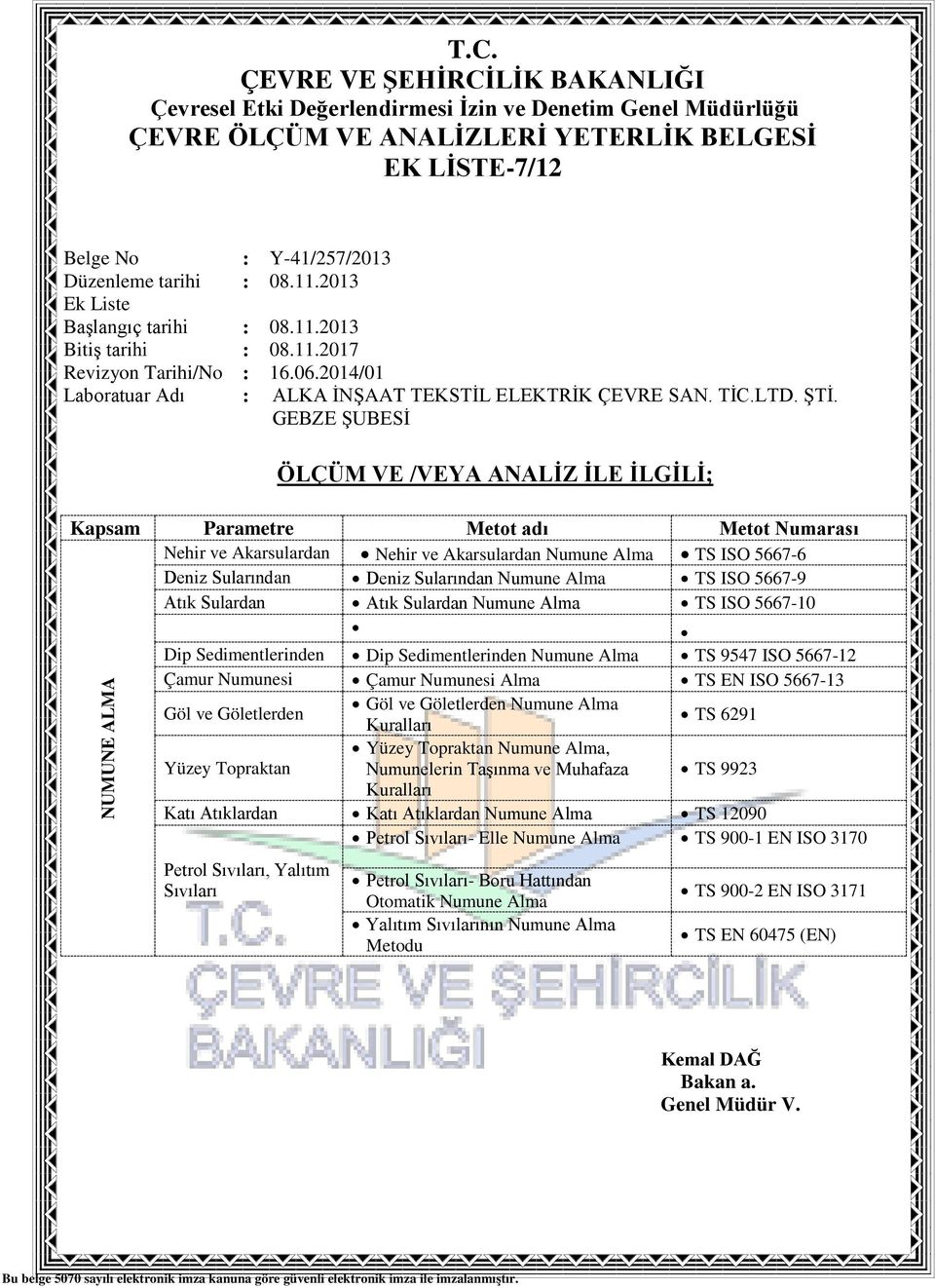 Göl ve Göletlerden Numune Alma Kuralları TS 6291 Yüzey Topraktan Yüzey Topraktan Numune Alma, Numunelerin Taşınma ve Muhafaza TS 9923 Kuralları Katı Atıklardan Katı Atıklardan Numune Alma TS 12090