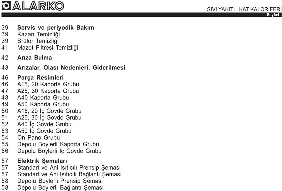 30 Ýç Gövde Grubu 52 A40 Ýç Gövde Grubu 53 A50 Ýç Gövde Grubu 54 Ön Pano Grubu 55 Depolu Boylerli Kaporta Grubu 56Depolu Boylerli Ýç Gövde Grubu 57 Elektrik