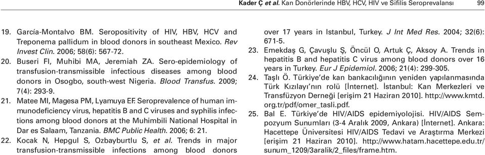 Blood Transfus. 2009; 7(4): 293-9. 21. Matee MI, Magesa PM, Lyamuya EF.